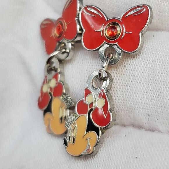 Vintage Disney Minnie Mouse Enamel Bow Dangle earrings - Picture 4 of 8
